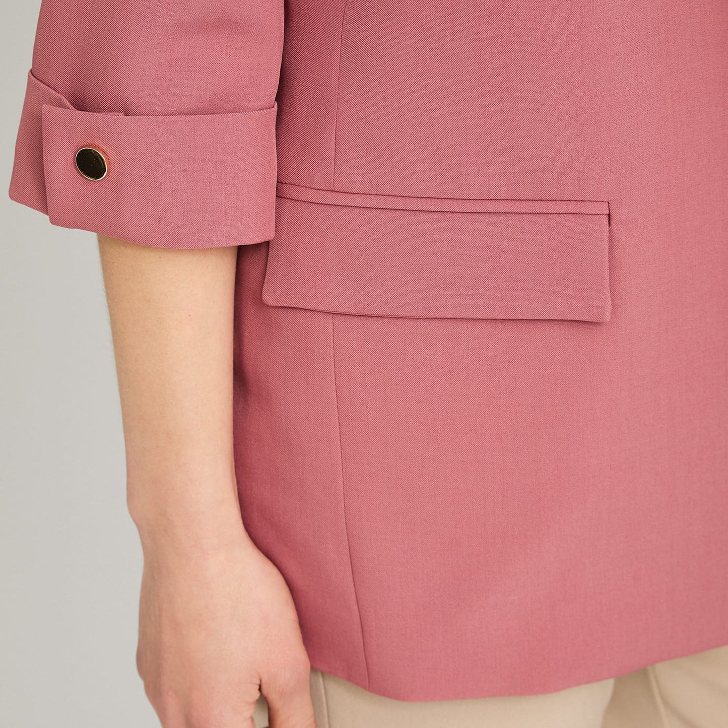 Blazer Manga 3/4 Bolsillos con Solapa Rosado