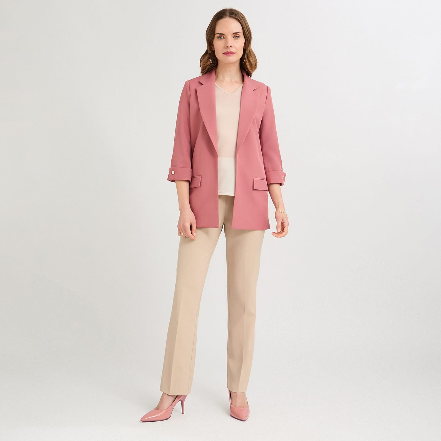 Blazer Manga 3/4 Bolsillos con Solapa Rosado