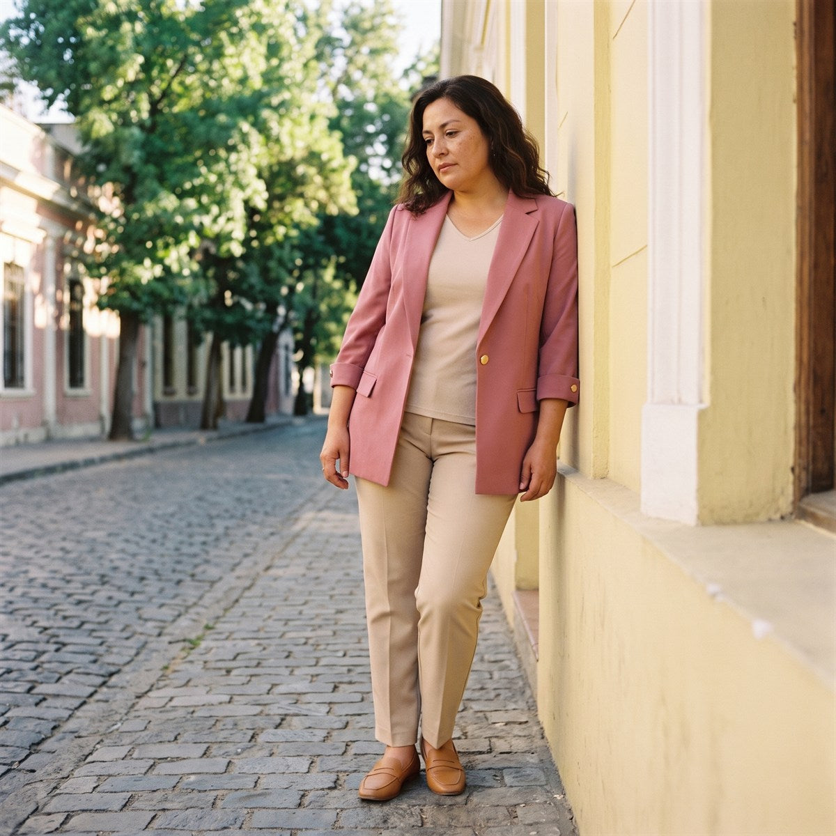 Blazer Manga 3/4 Bolsillos con Solapa Rosado lifestyle