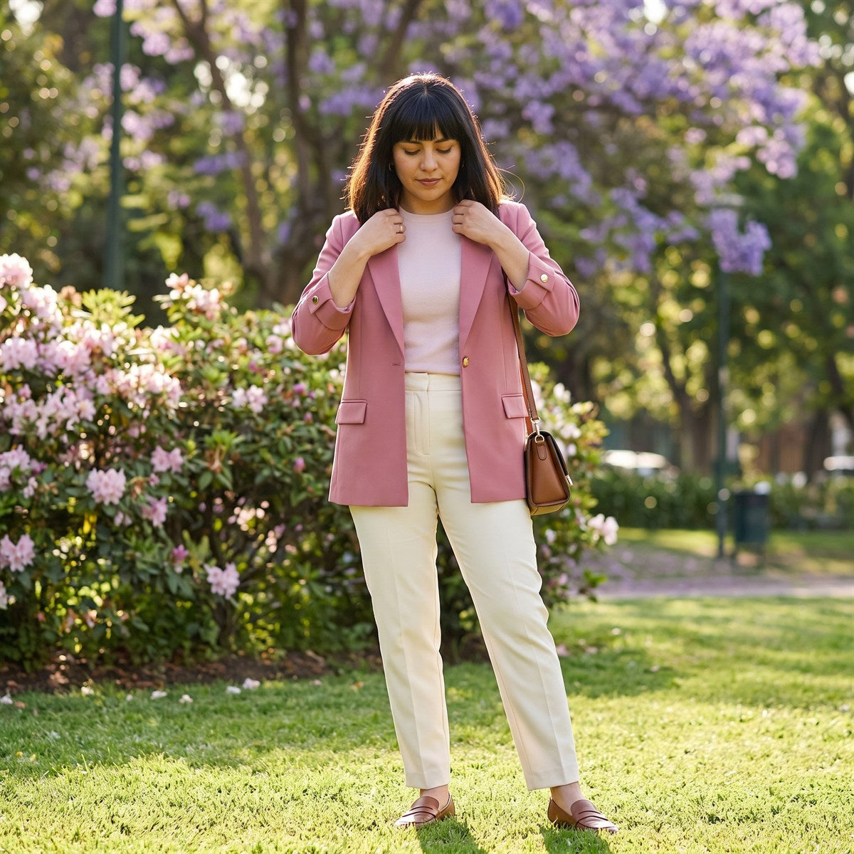 Blazer Manga 3/4 Bolsillos con Solapa Rosado lifestyle