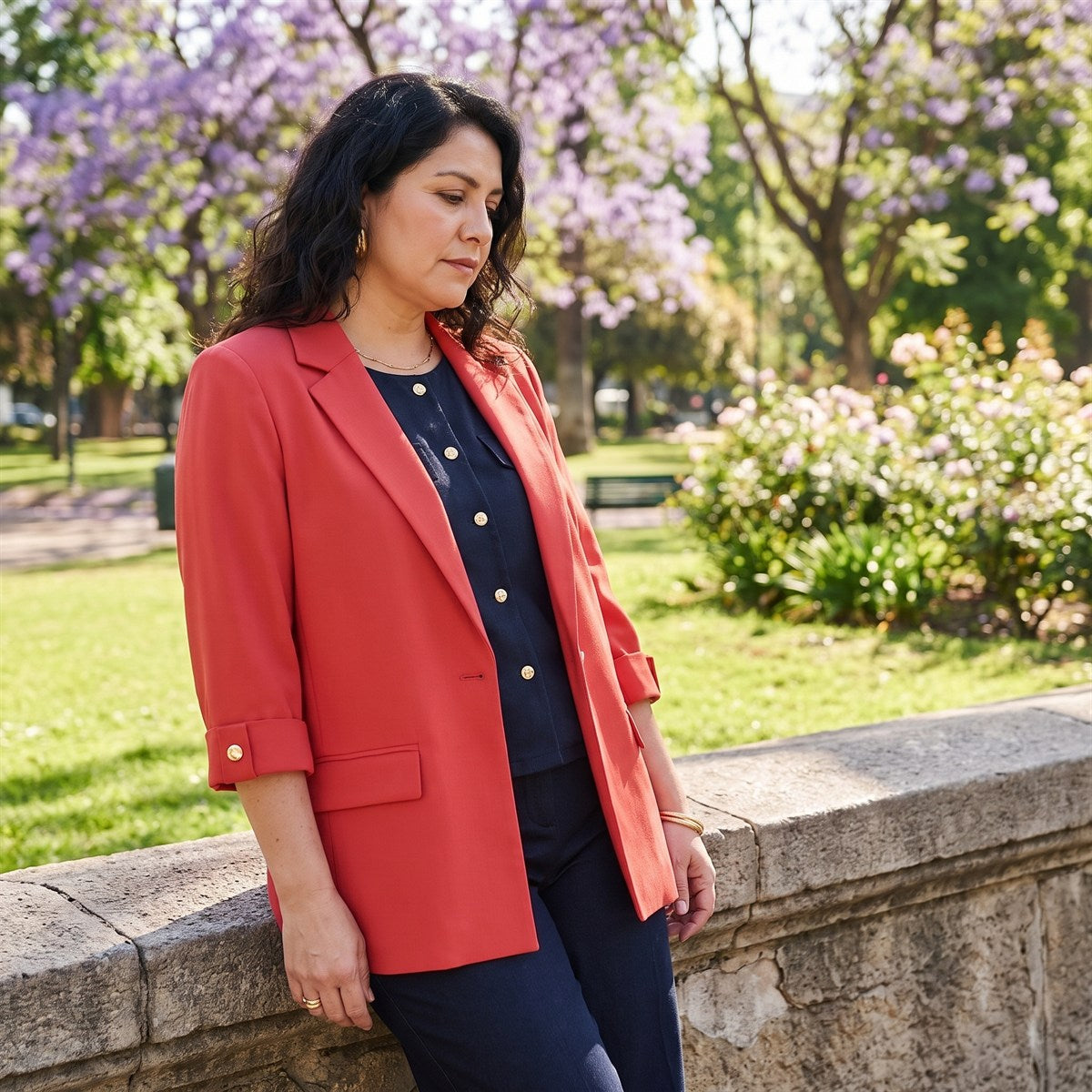 Blazer Manga 3/4 Bolsillos con Solapa Rojo lifestyle