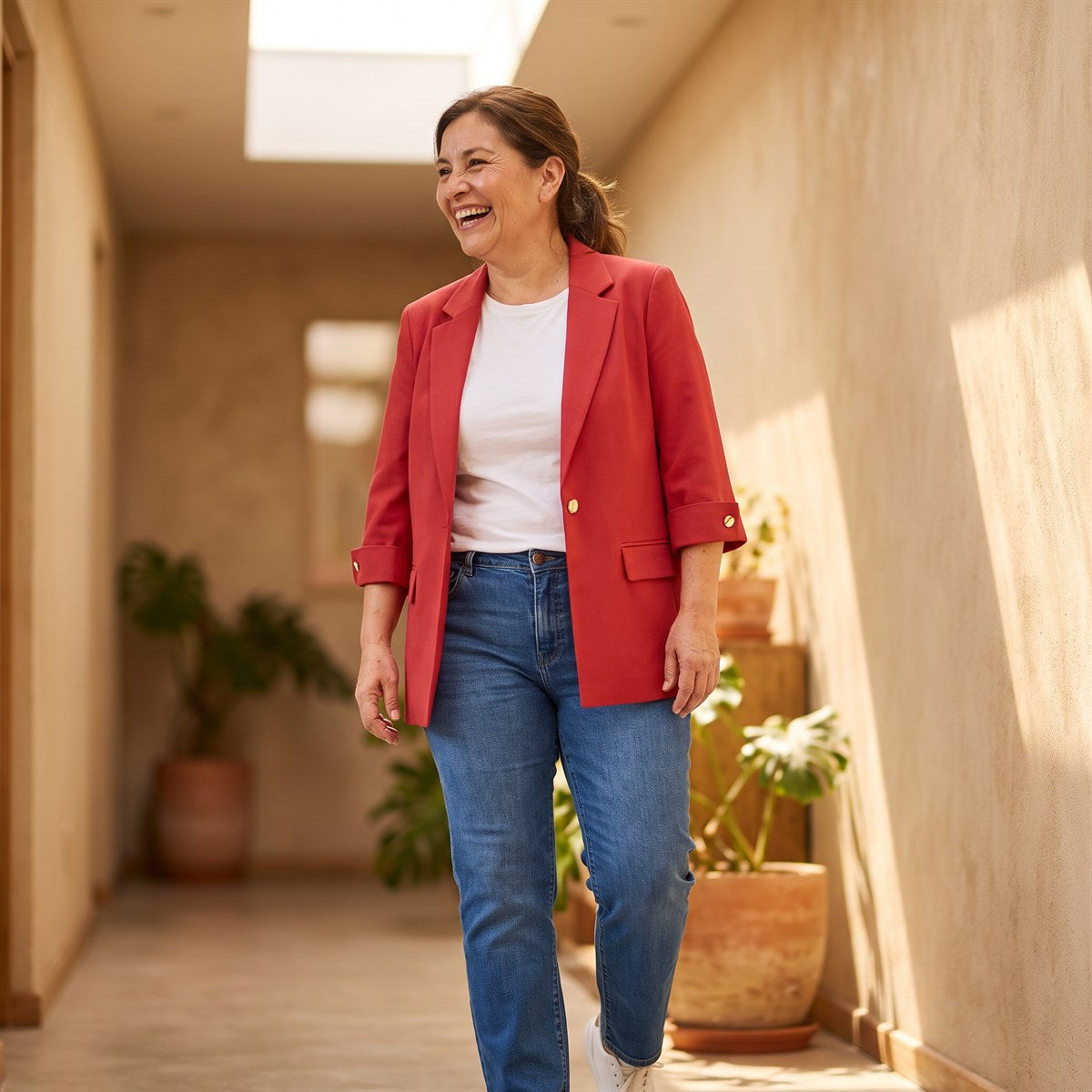 Blazer Manga 3/4 Bolsillos con Solapa Rojo lifestyle