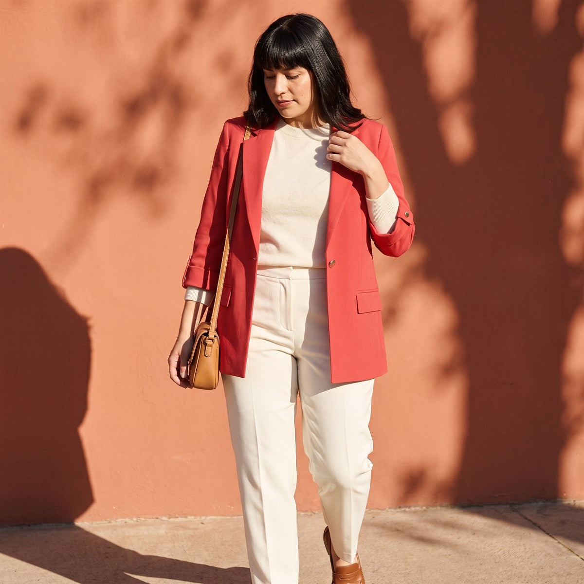 Blazer Manga 3/4 Bolsillos con Solapa Rojo lifestyle