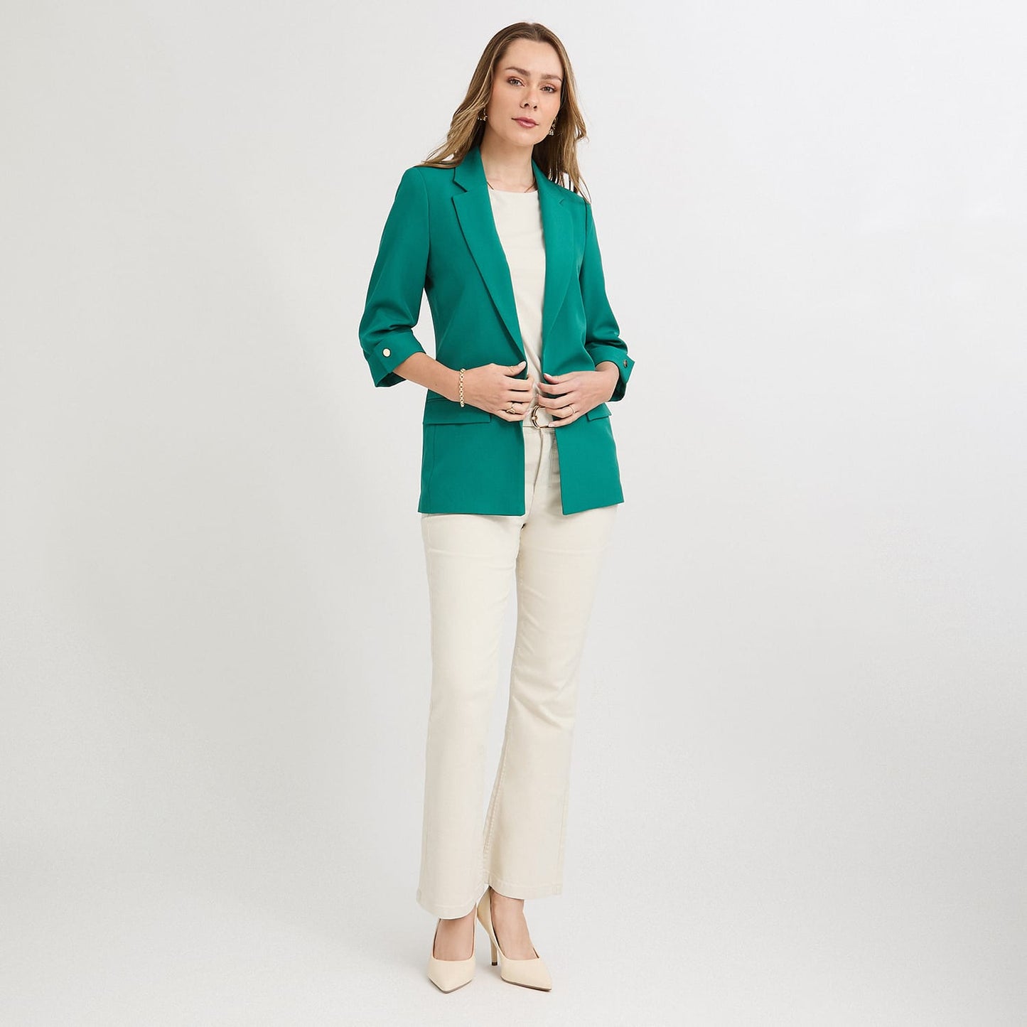 Blazer Manga 3/4 Bolsillos con Solapa Verde