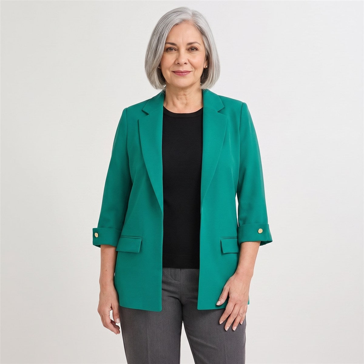 Blazer Manga 3/4 Bolsillos con Solapa Verde en modelo adulta