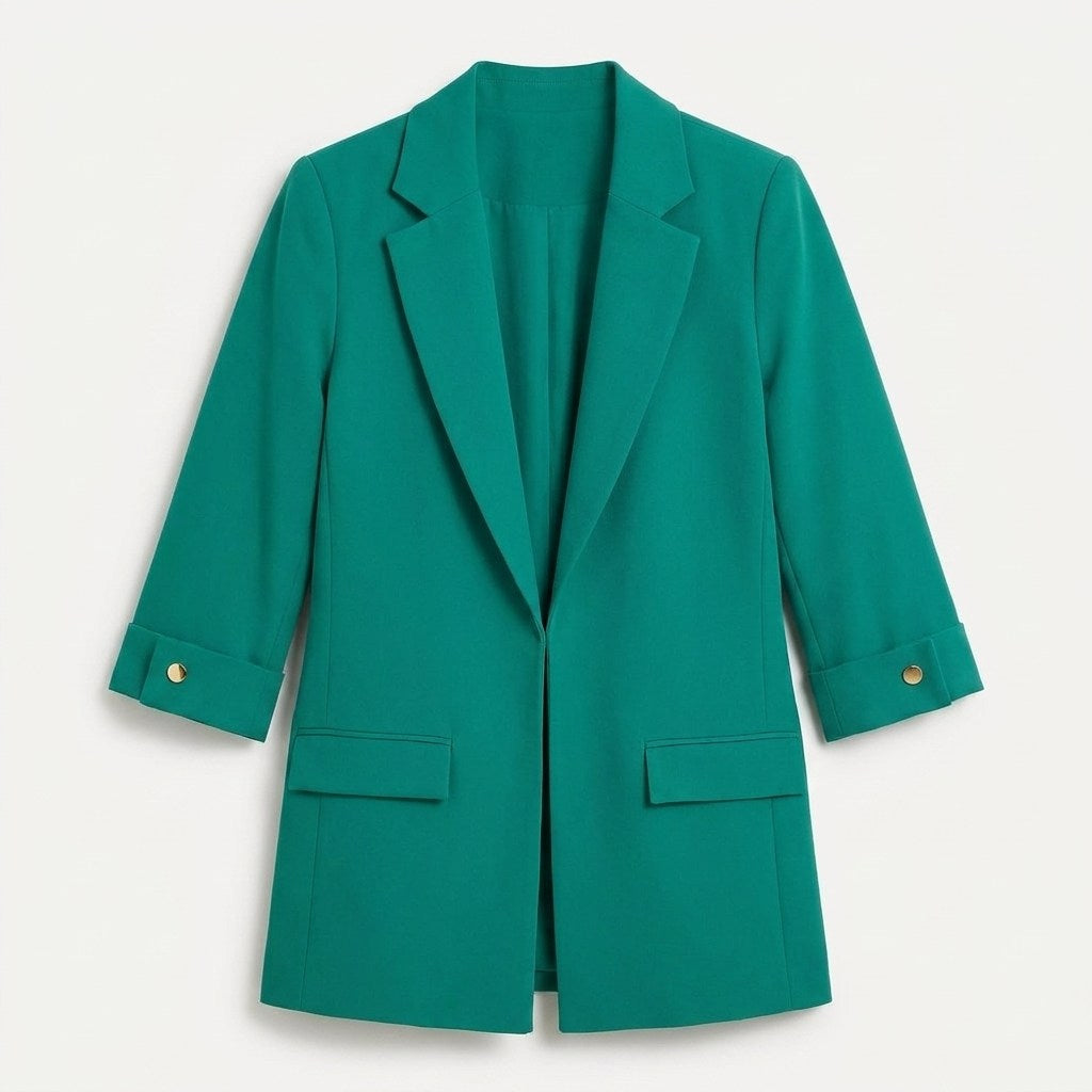 Blazer Manga 3/4 Bolsillos con Solapa Verde en plano