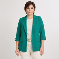 Blazer Manga 3/4 Bolsillos con Solapa Verde en modelo plus size
