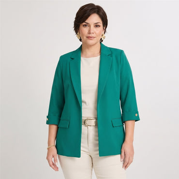 Blazer Manga 3/4 Bolsillos con Solapa Verde en modelo plus size
