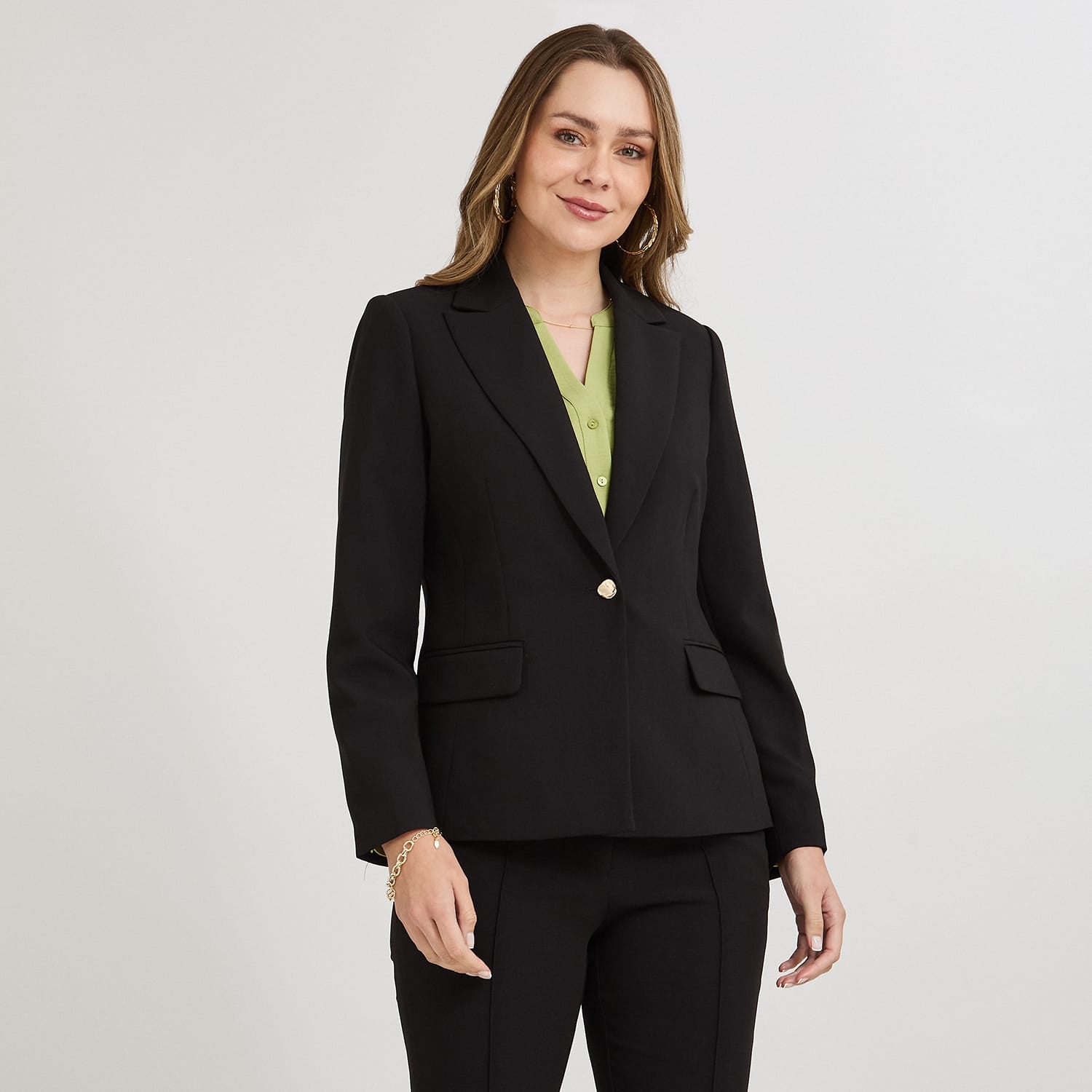 Blazer un Botón con Bolsillo Solapa Negro