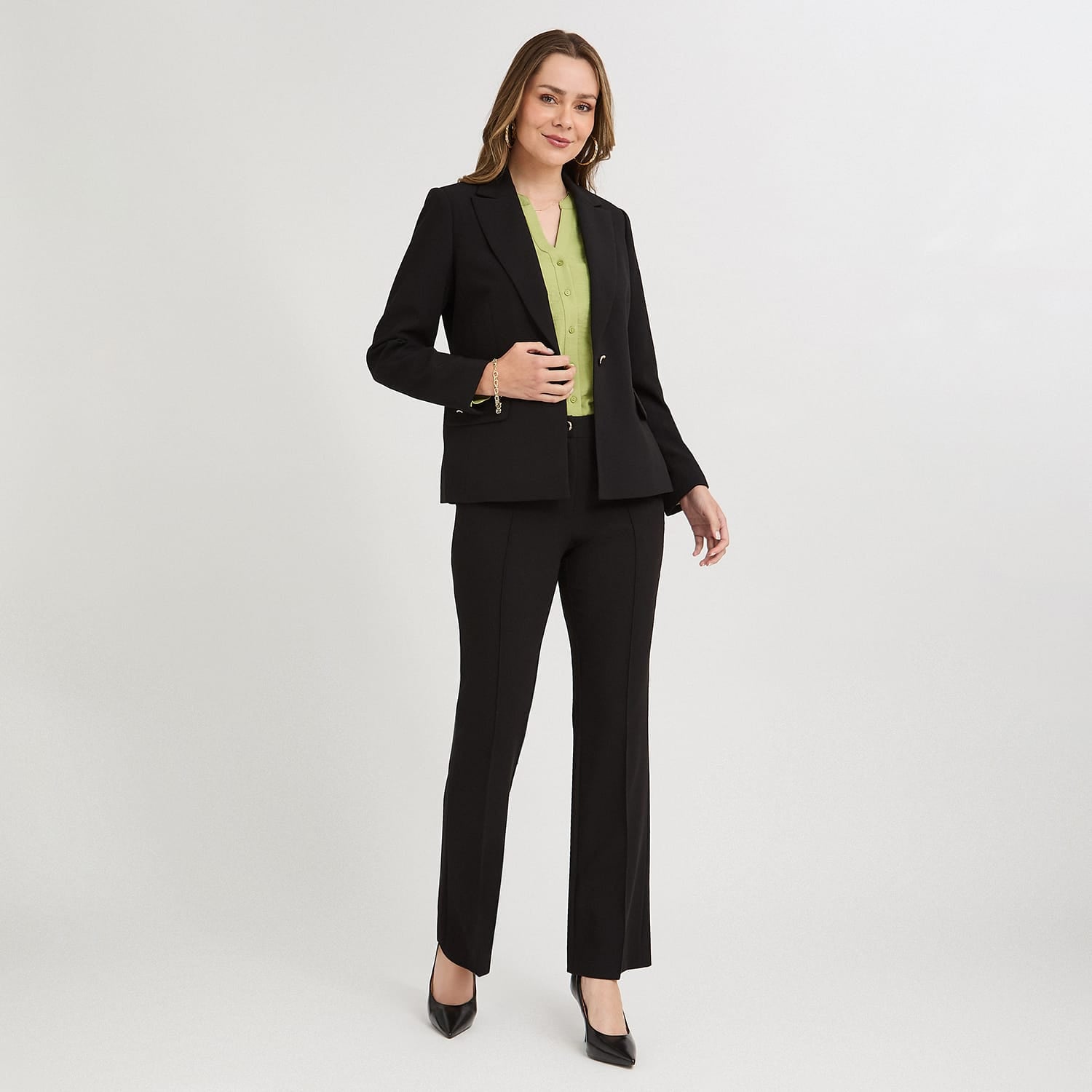 Blazer un Botón con Bolsillo Solapa Negro