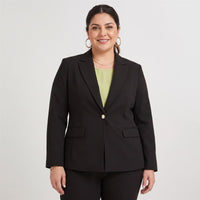 Blazer un Botón con Bolsillo Solapa Negro en modelo plus size