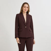 Blazer un Botón con Bolsillo Solapa Café