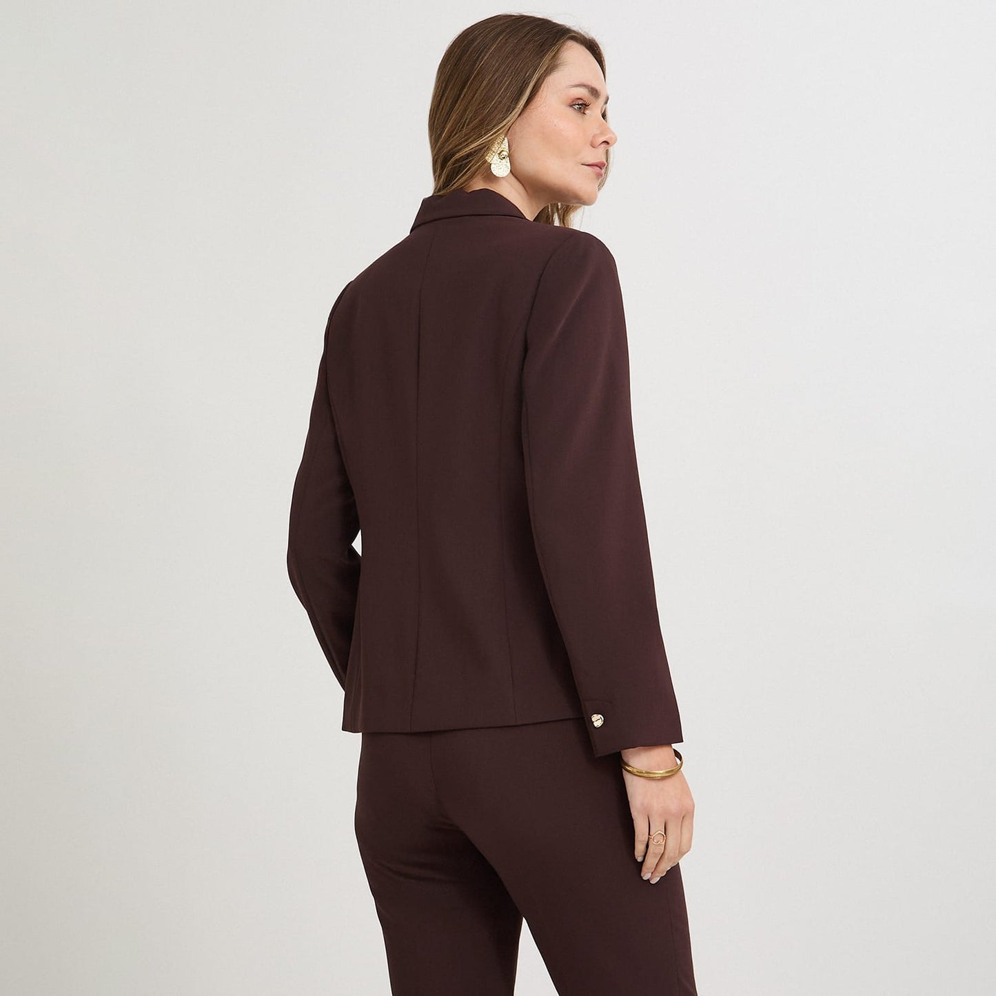 Blazer un Botón con Bolsillo Solapa Café