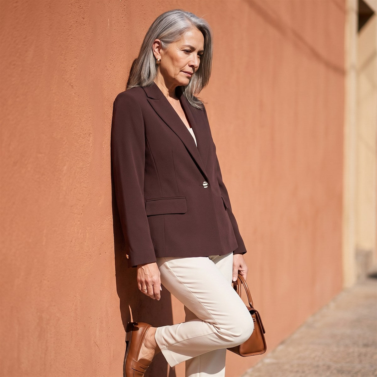 Blazer un Botón con Bolsillo Solapa Café lifestyle