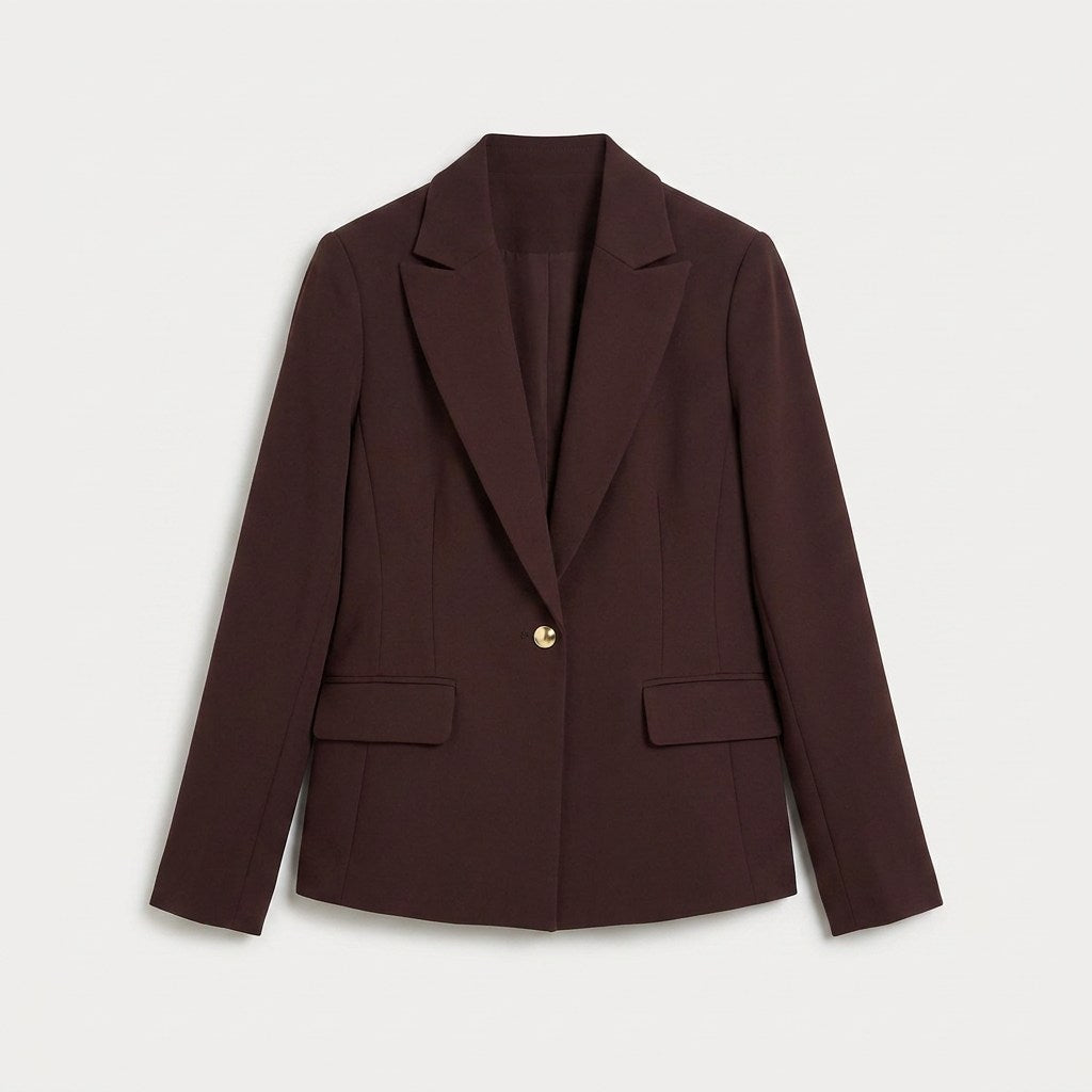 Blazer un Botón con Bolsillo Solapa Café en plano