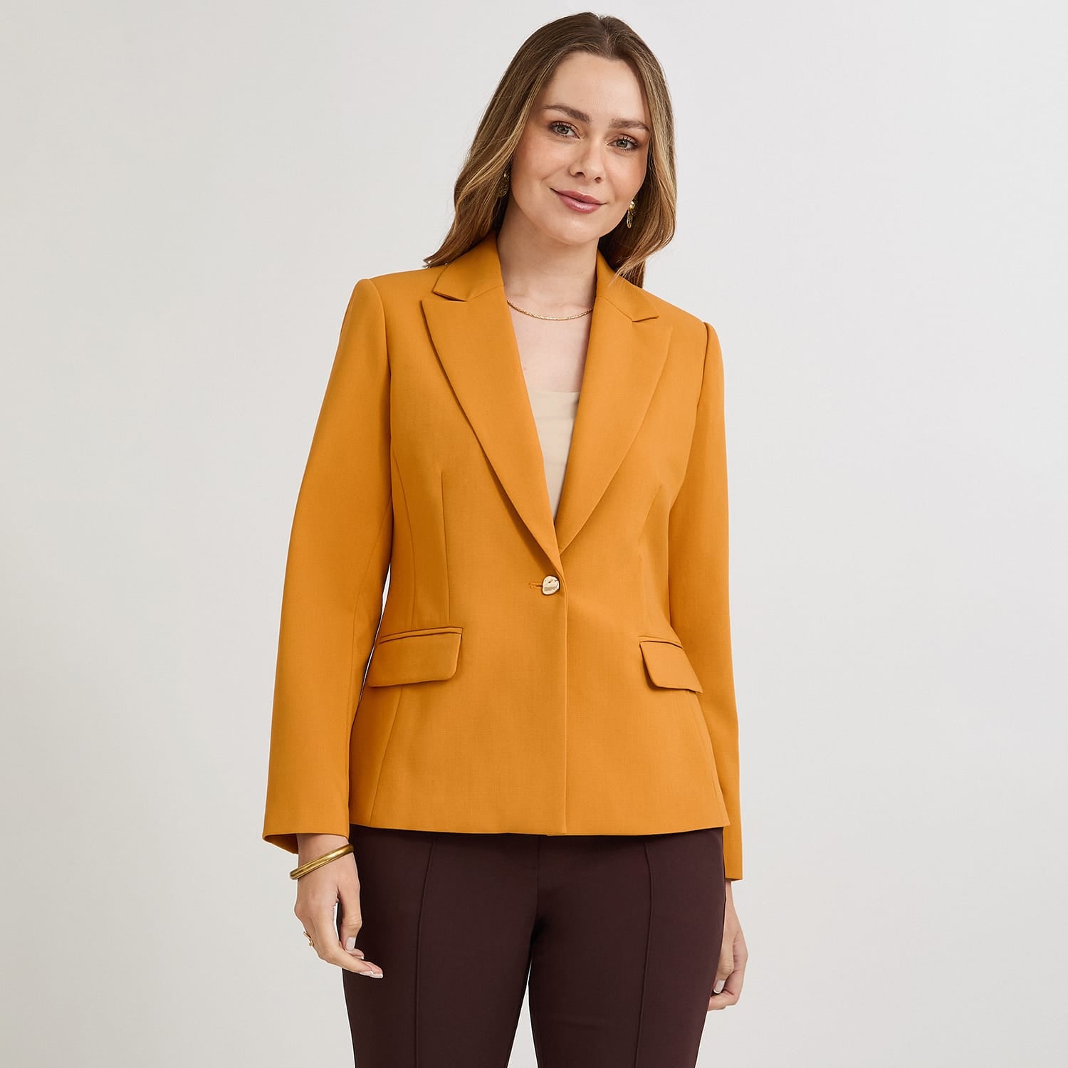 Blazer un Botón con Bolsillo Solapa Mostaza