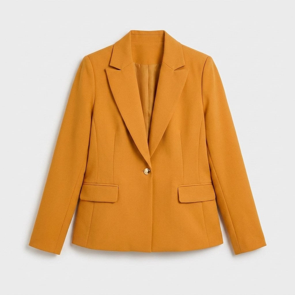 Blazer un Botón con Bolsillo Solapa Mostaza en plano