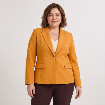 Blazer un Botón con Bolsillo Solapa Mostaza en modelo plus size