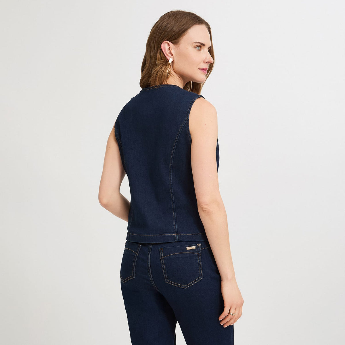 Casaca Denim sin Mangas con Botones Dorados Azul