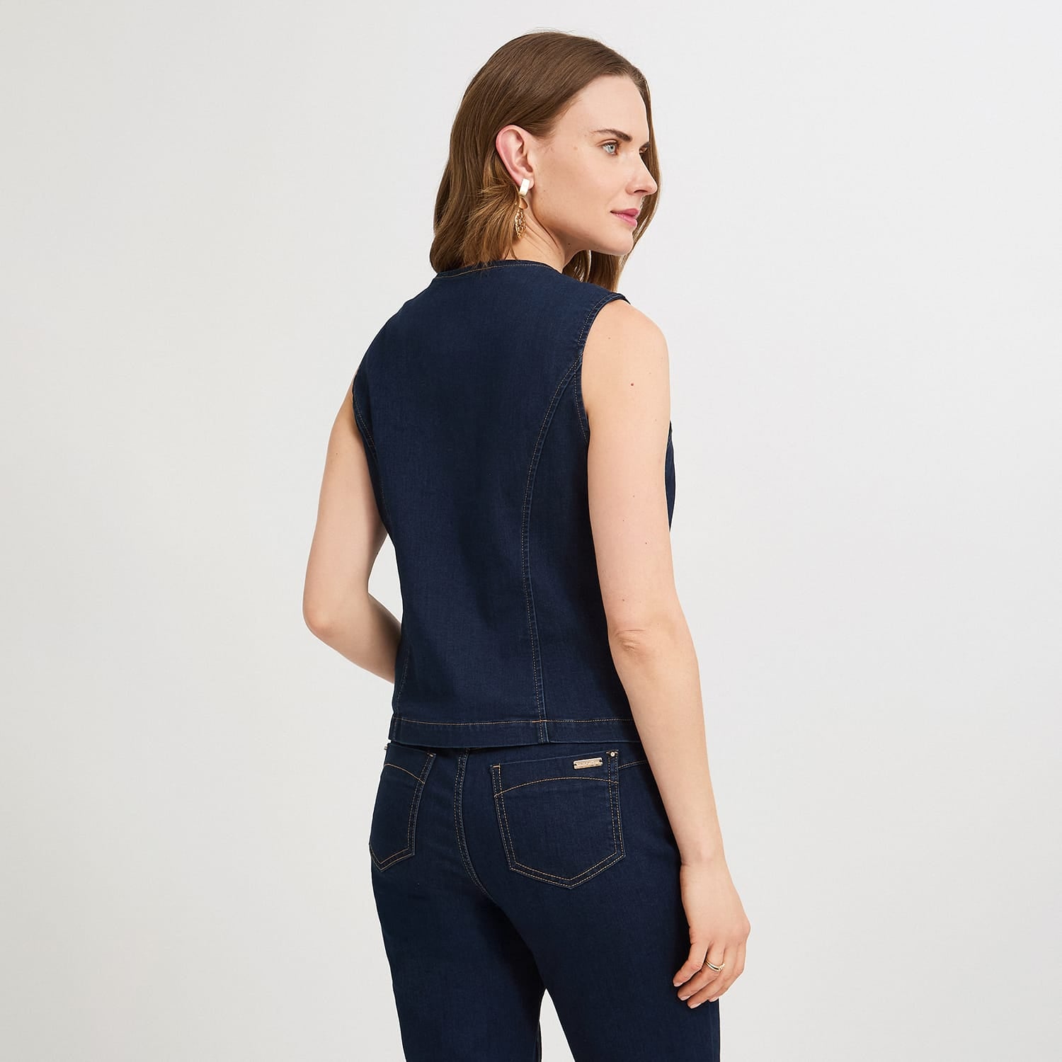 Casaca Denim sin Mangas con Botones Dorados Azul