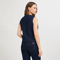 Casaca Denim sin Mangas con Botones Dorados Azul