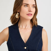 Casaca Denim sin Mangas con Botones Dorados Azul