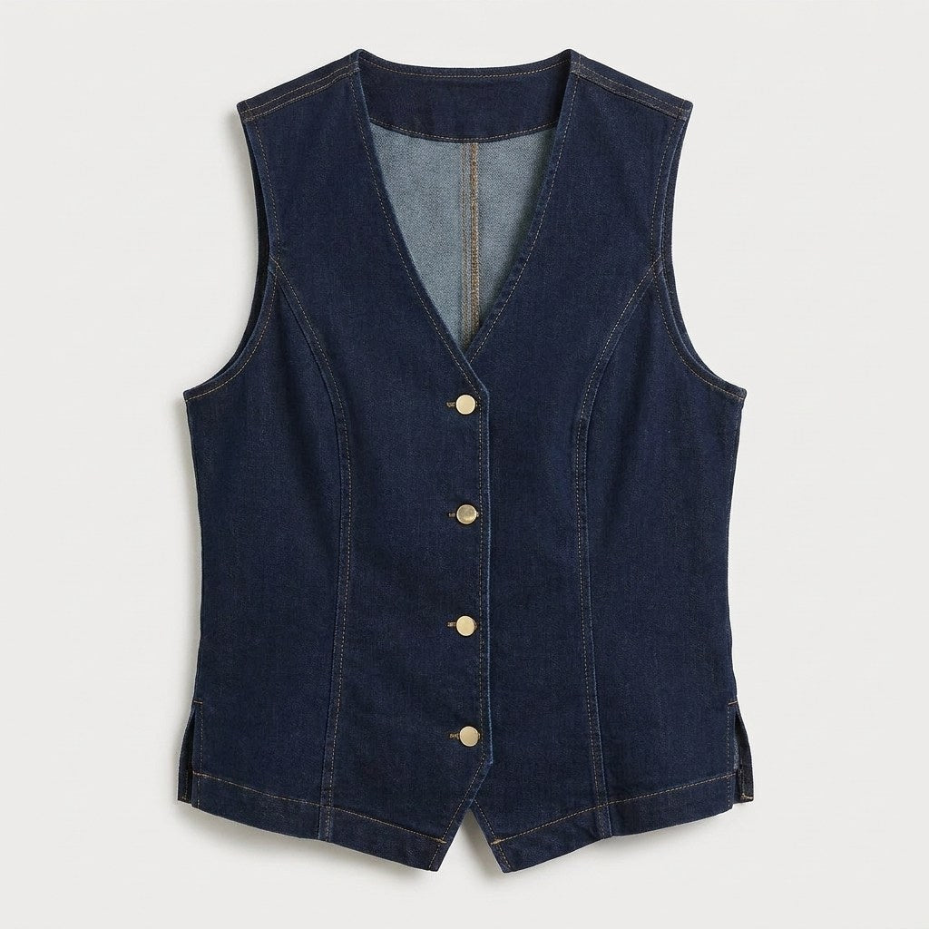 Casaca Denim sin Mangas con Botones Dorados Azul en plano