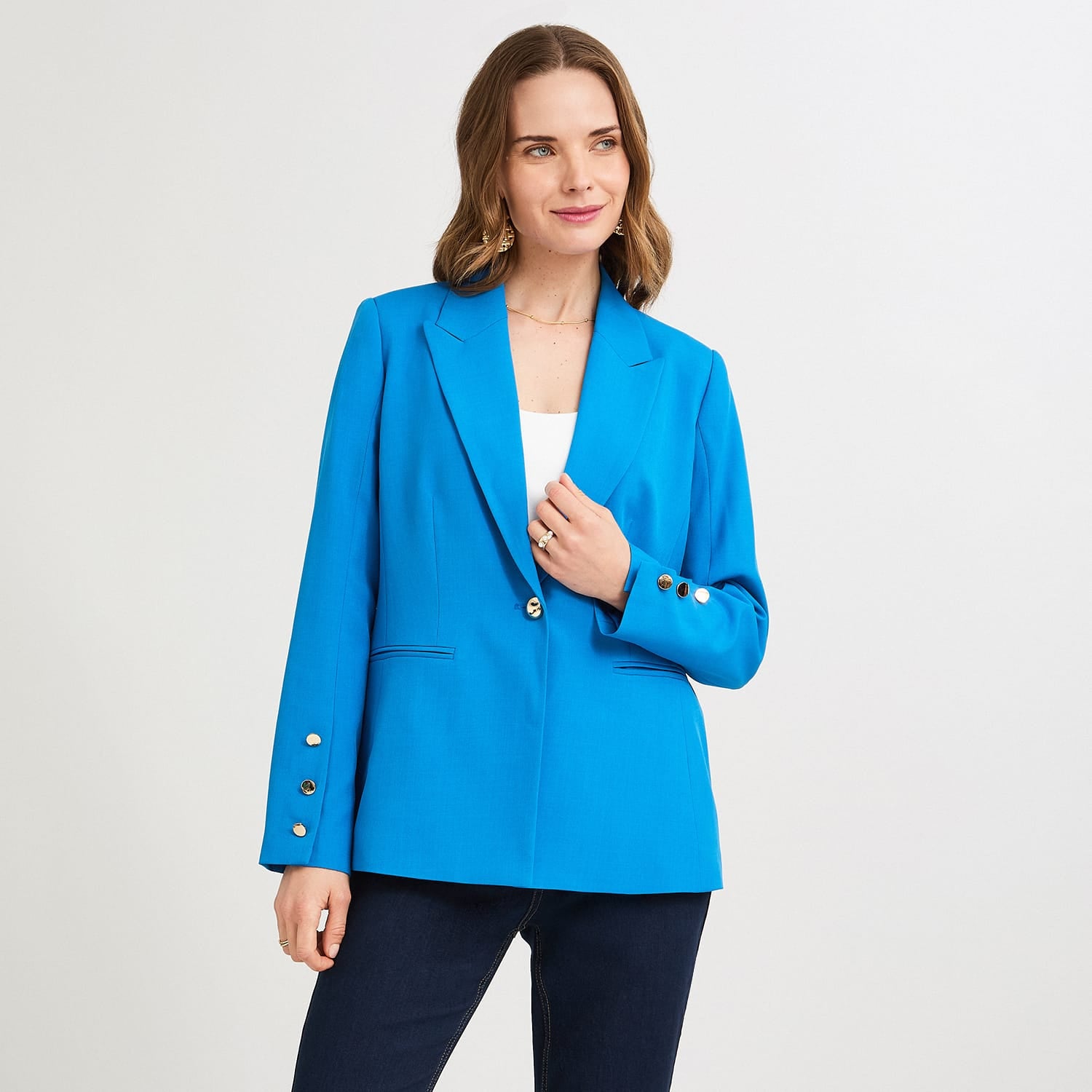 Blazer con Botones en Manga Azul