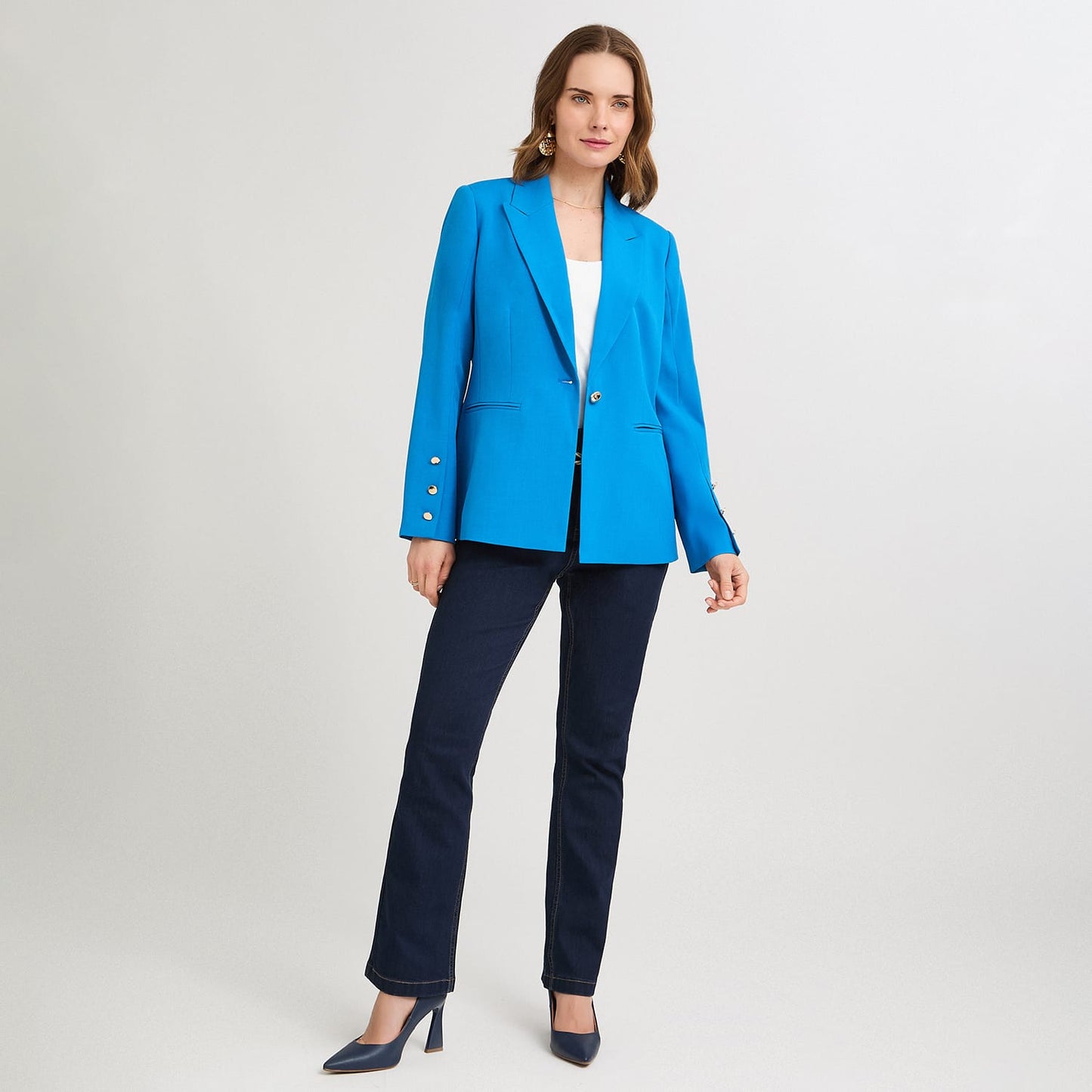 Blazer con Botones en Manga Azul
