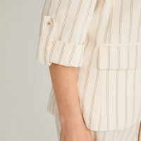 Blazer Listado de Lino Manga 3/4 Beige
