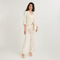 Blazer Listado de Lino Manga 3/4 Beige