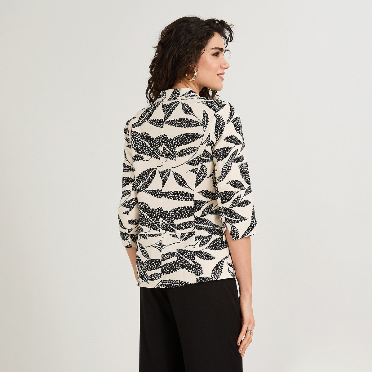 Blazer de Lino Manga 3/4 Negro