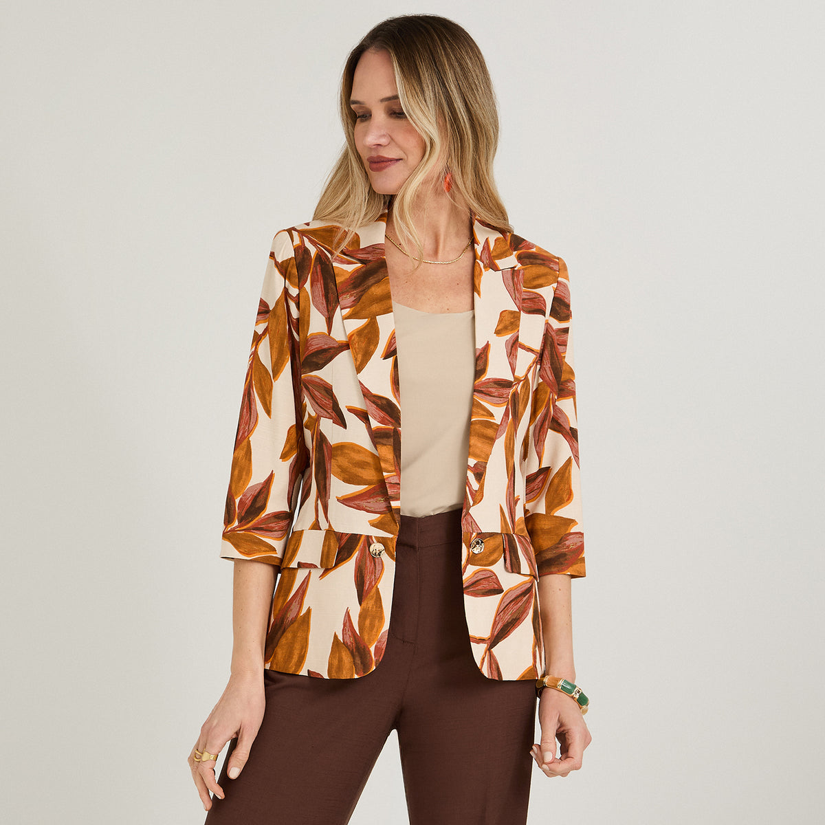 Blazer de Lino Manga 3/4 Terracota