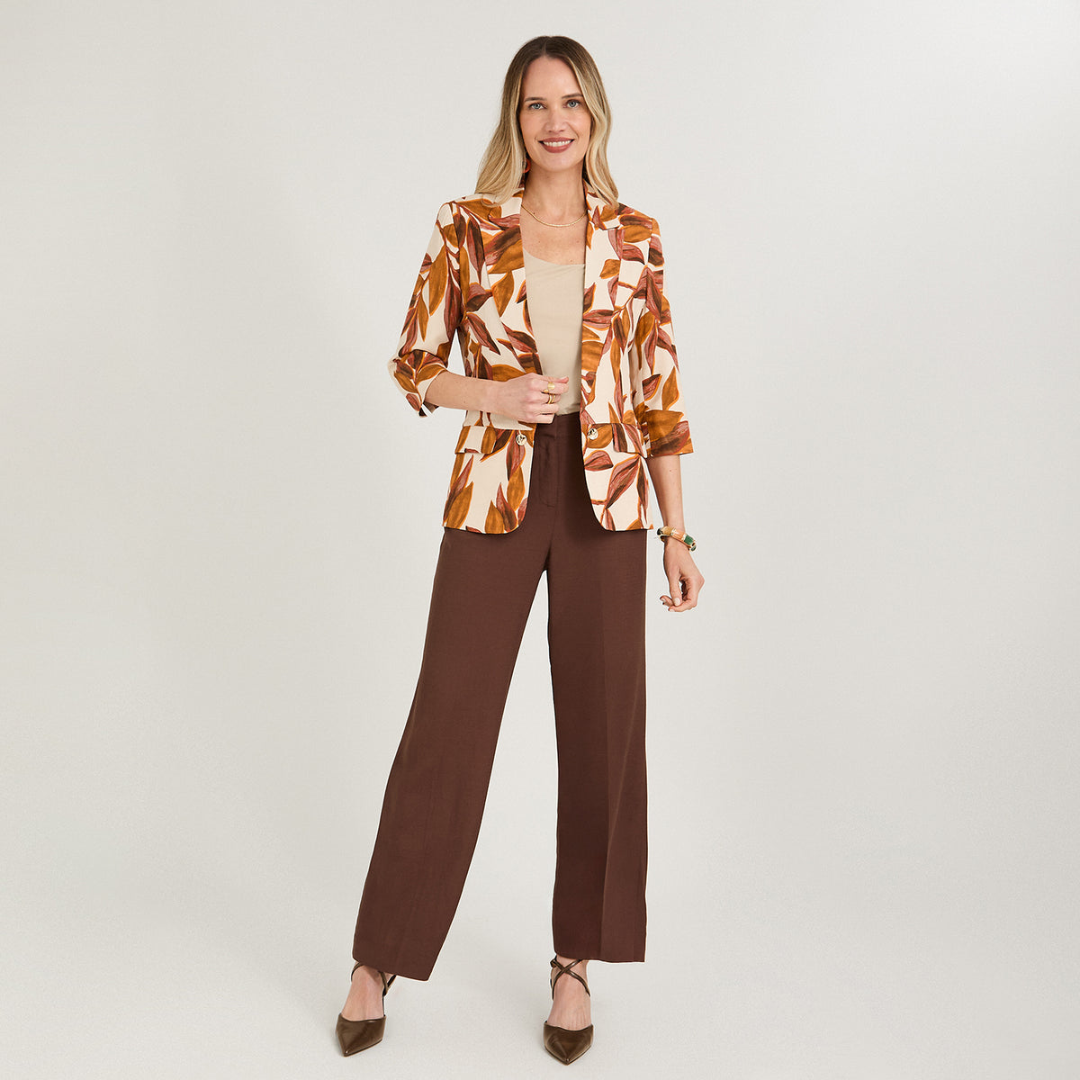 Blazer de Lino Manga 3/4 Terracota