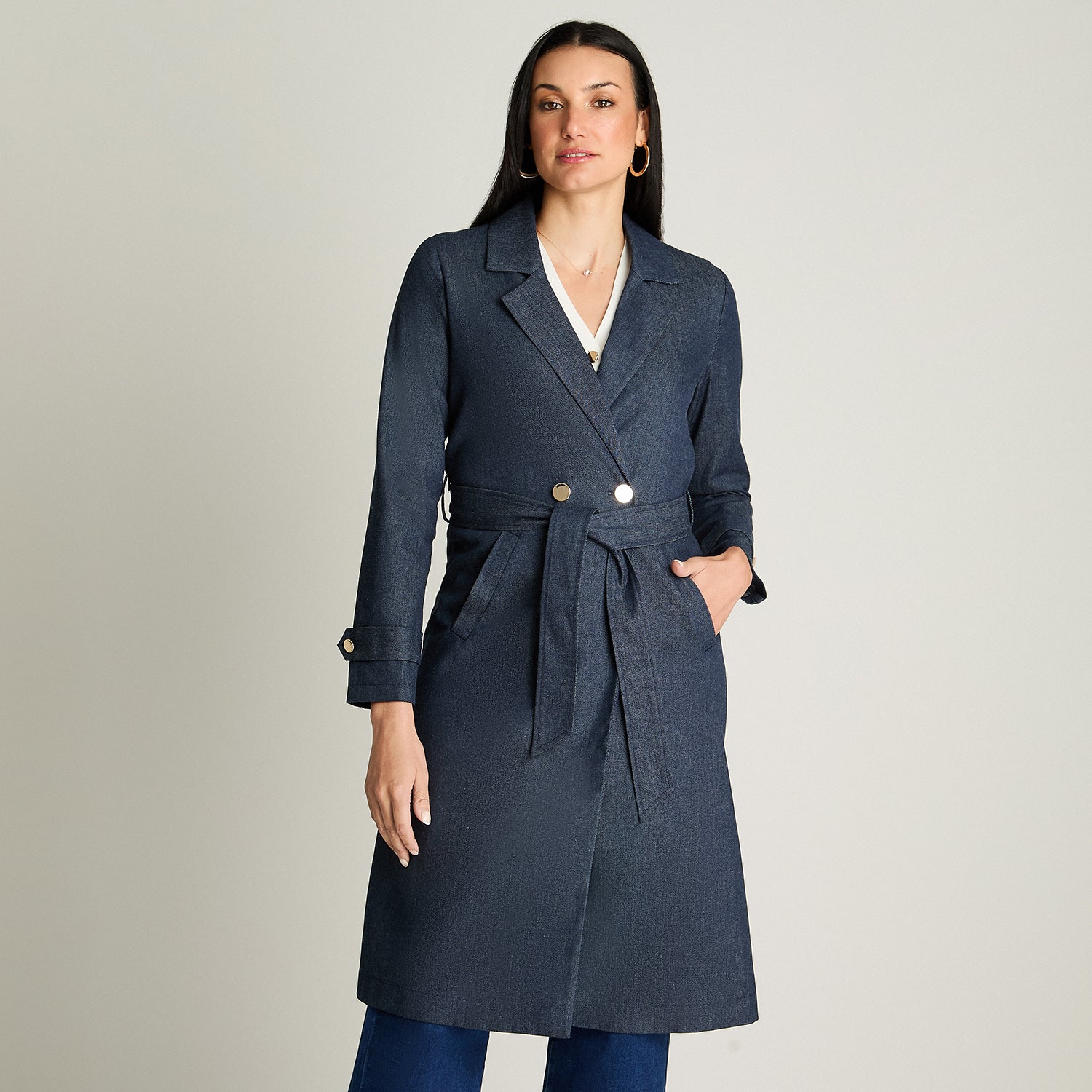 Trench De Denim Con Botones Dorados Azul Lorenzo Di Pontti