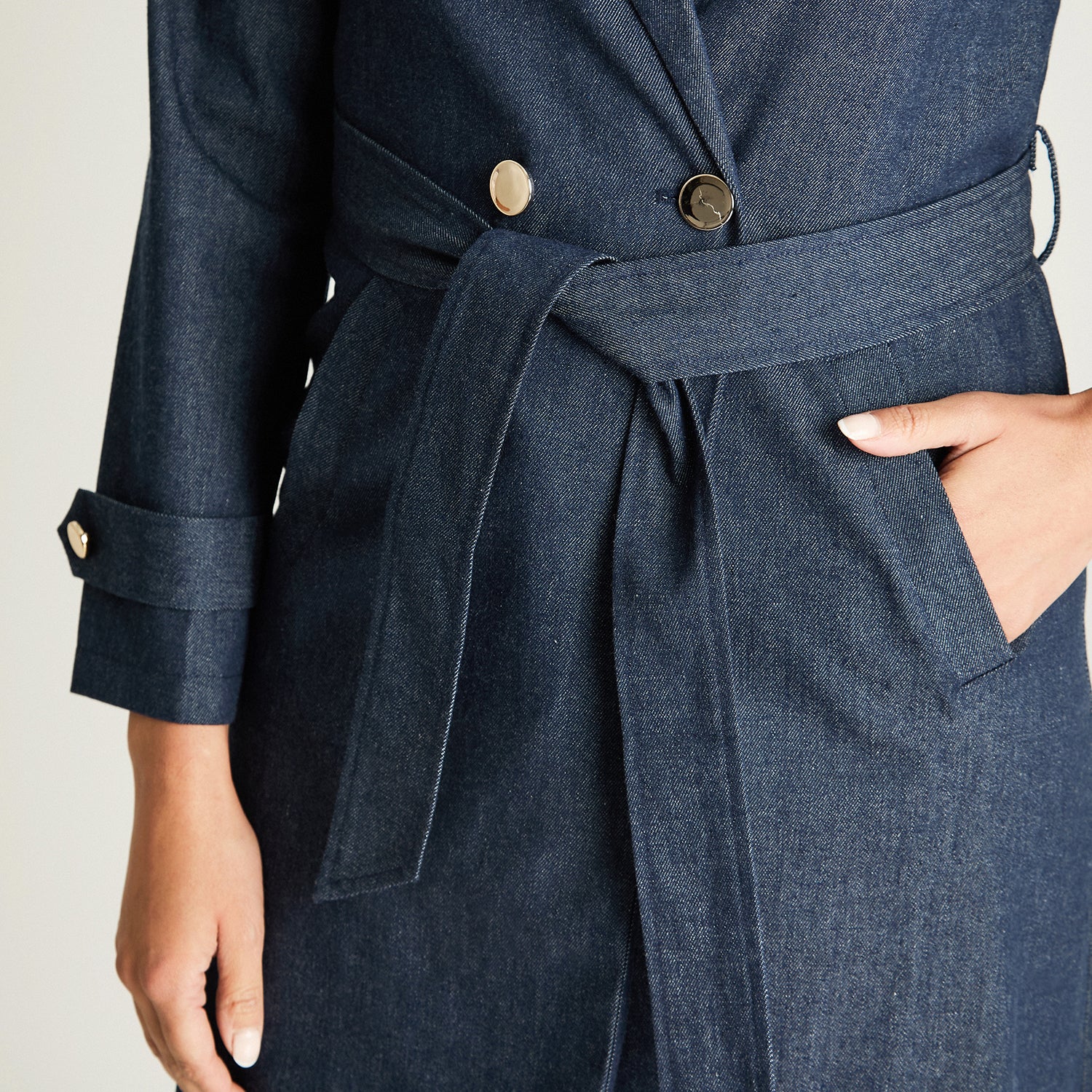 Trench De Denim Con Botones Dorados Azul Lorenzo Di Pontti