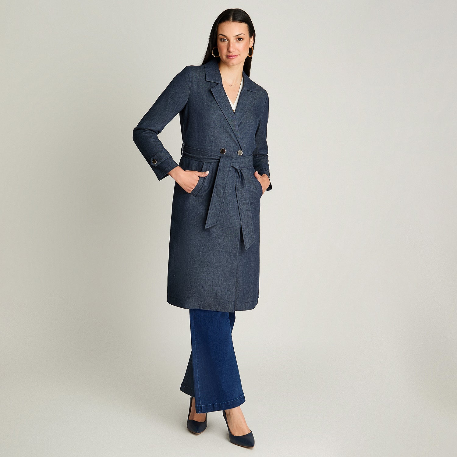 Trench De Denim Con Botones Dorados Azul Lorenzo Di Pontti