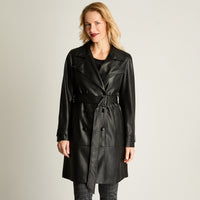 Trench De Eco Cuero Largo Con 6 Botones Negro