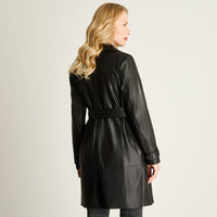 Trench De Eco Cuero Largo Con 6 Botones Negro