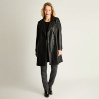 Trench De Eco Cuero Largo Con 6 Botones Negro