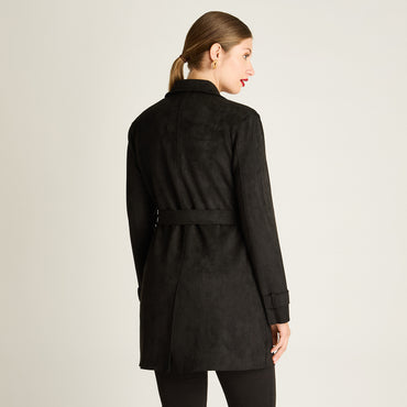 Trench Negro Manga Larga Elasticidad Nula Sin Forro Calce Normal Tela Plano