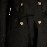 Trench Negro Manga Larga Elasticidad Nula Sin Forro Calce Normal Tela Plano