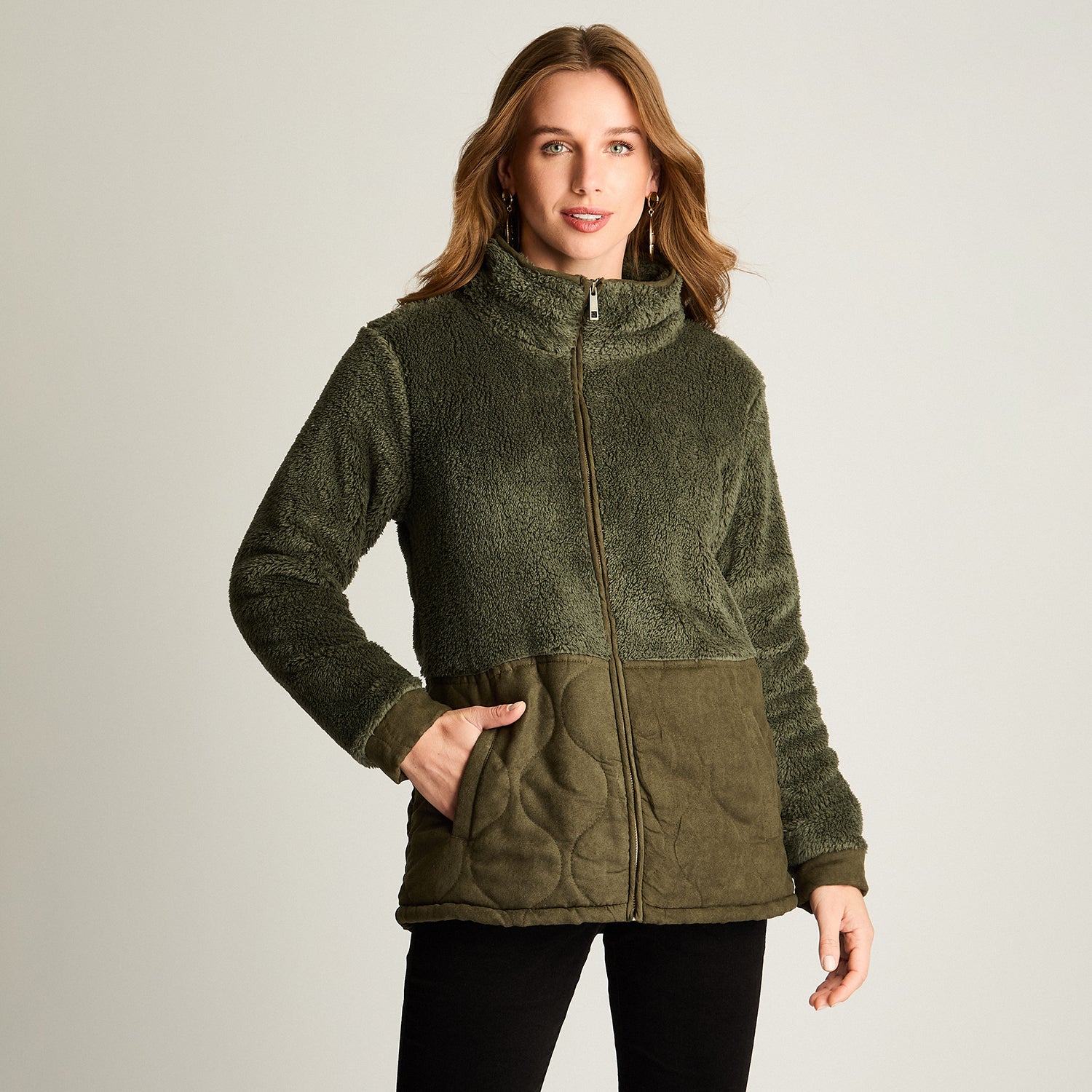 Polerón Coral Fleece Con Detalles En Quilted Verde