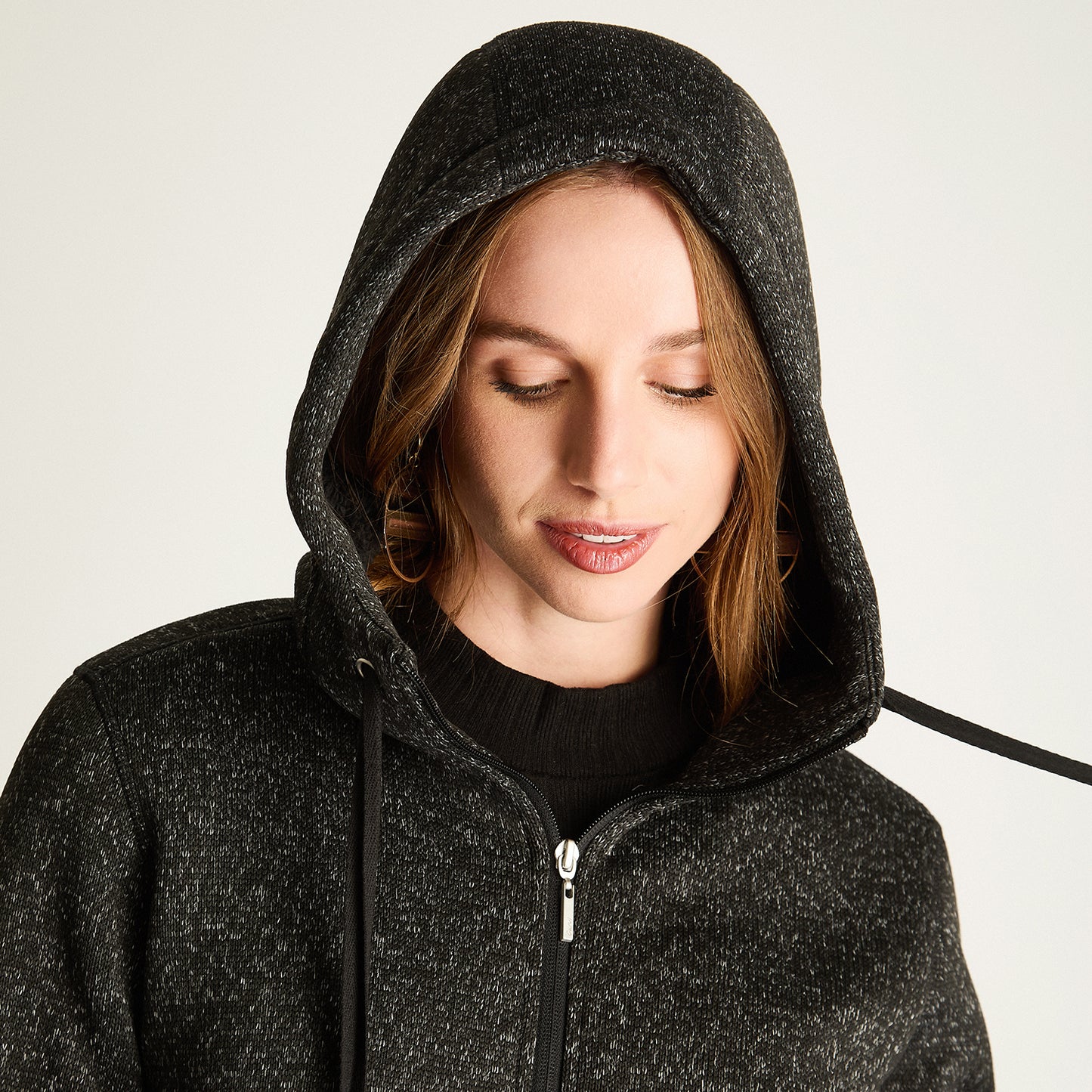Polerón Jersey Melange Bondeado Coral Fleece Negro