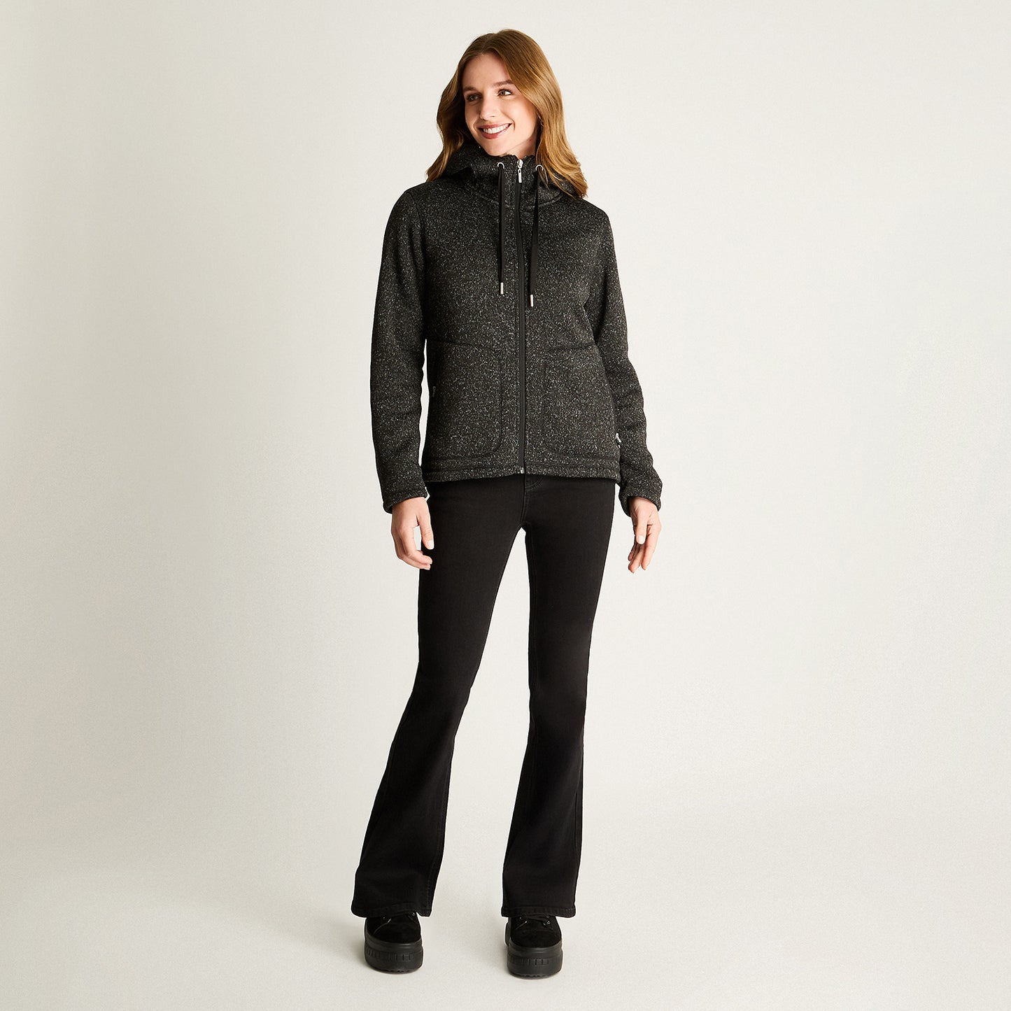 Polerón Jersey Melange Bondeado Coral Fleece Negro