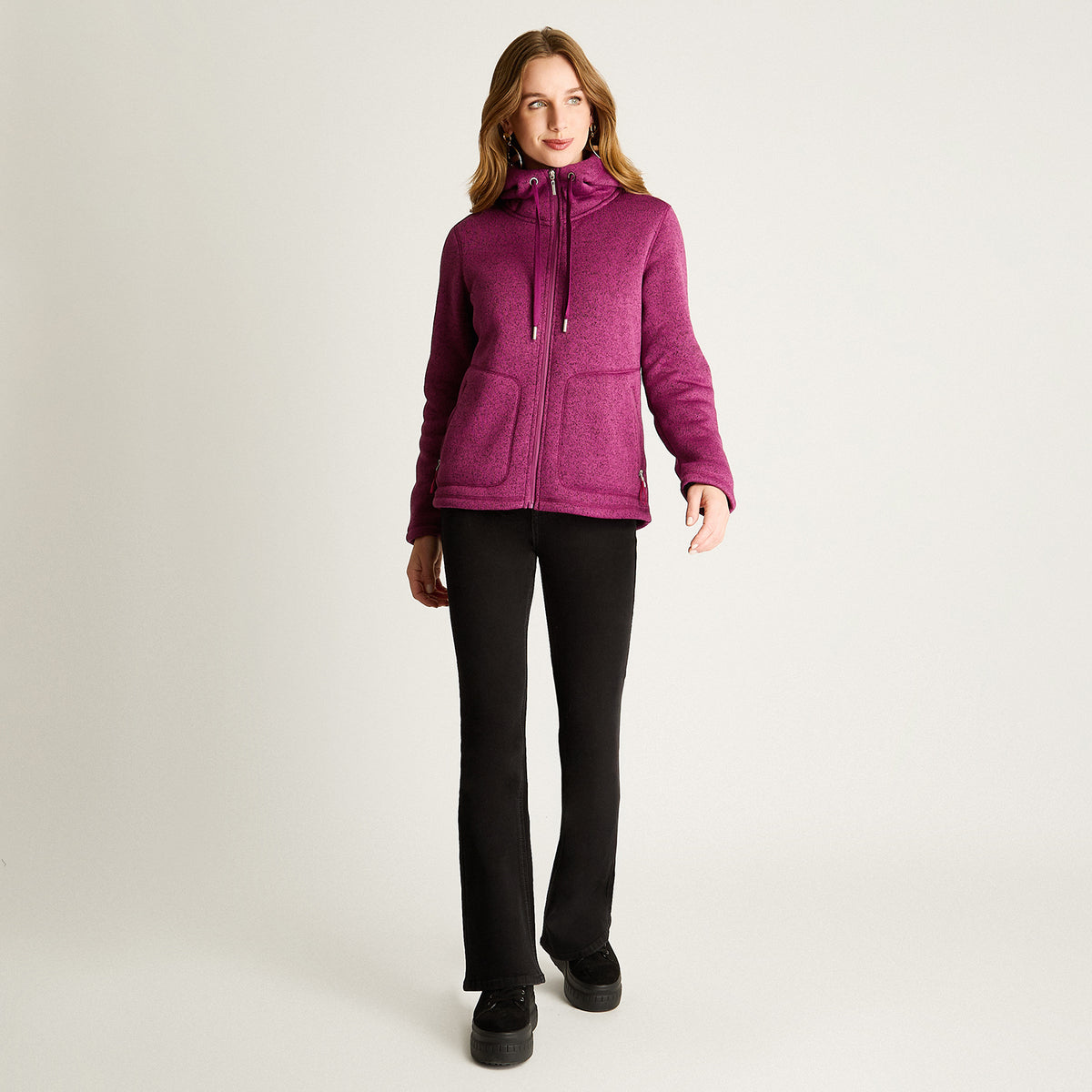 Polerón Jersey Melange Bondeado Coral Fleece Magenta