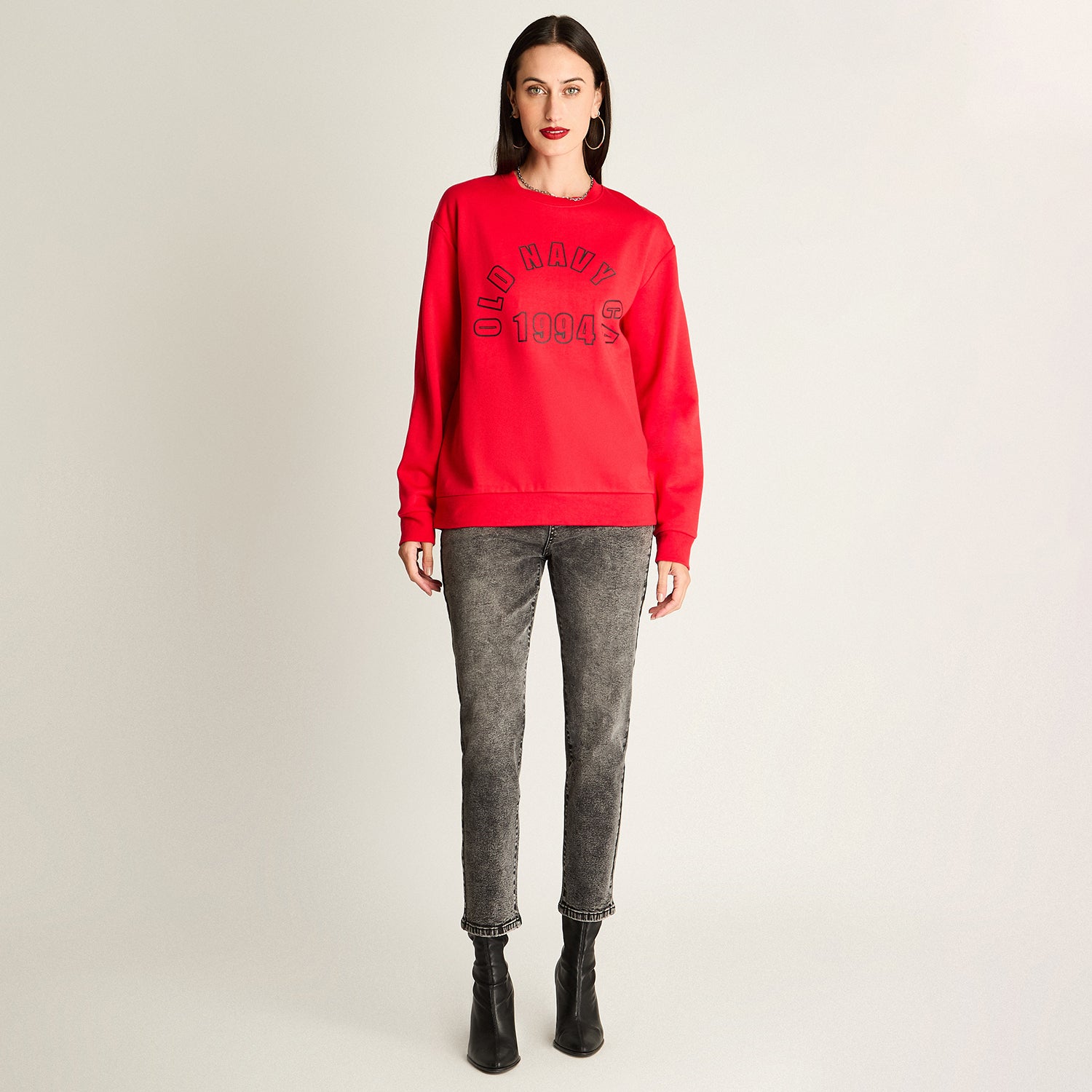 Polerón Oversize Cuello Redondo Print Frontal Rojo
