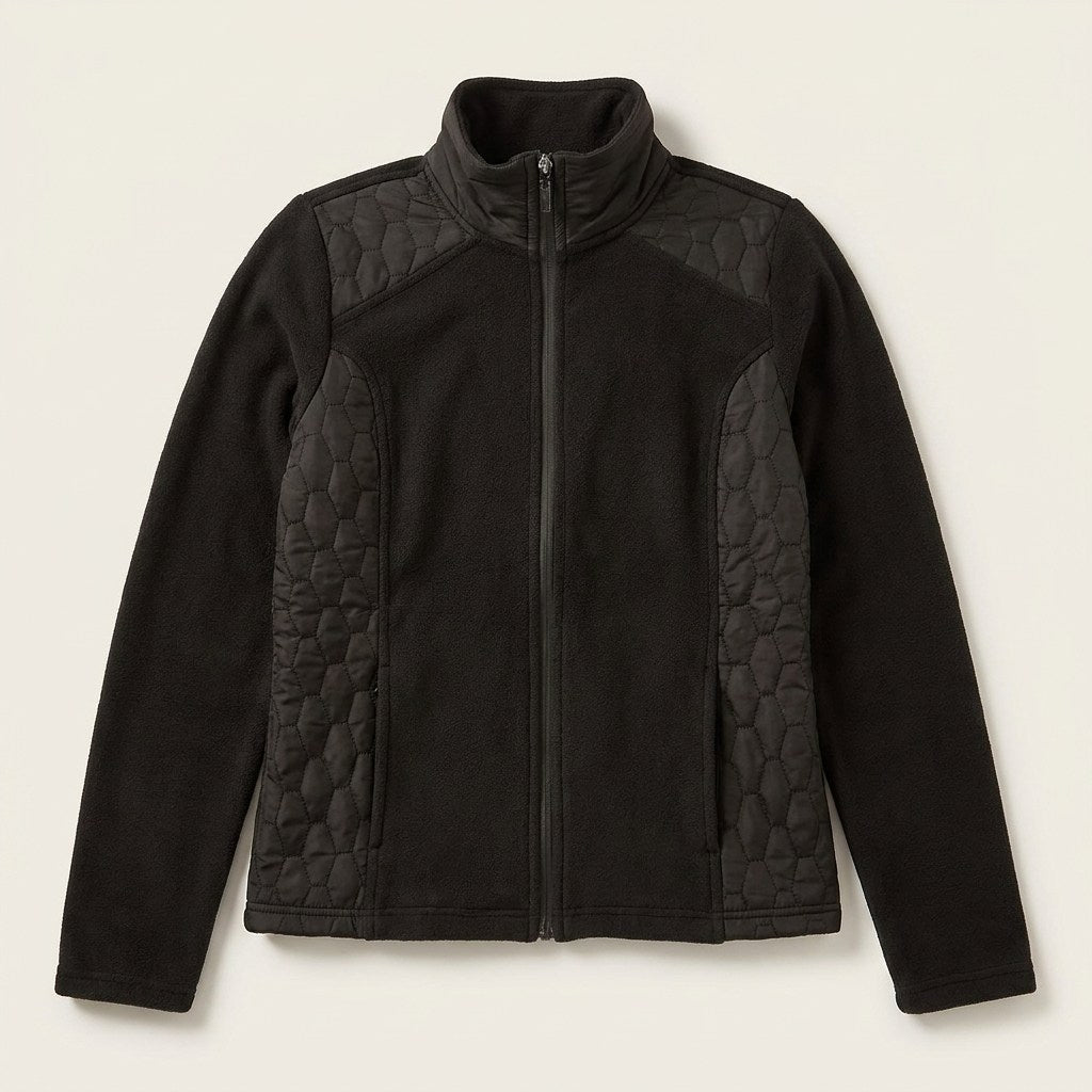 Polerón Polar Negro Full Zipper con Diseño Quilted en plano