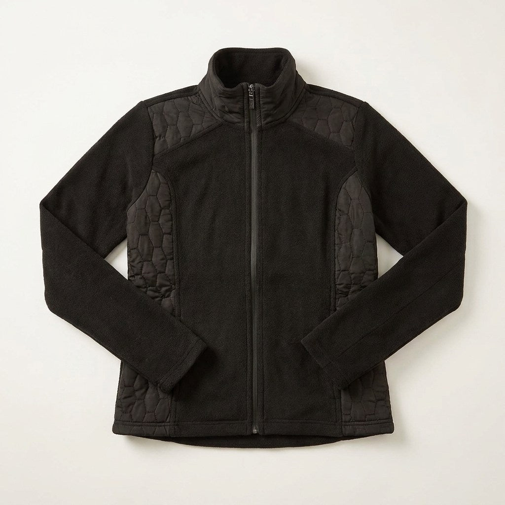 Polerón Polar Negro Full Zipper con Diseño Quilted en plano