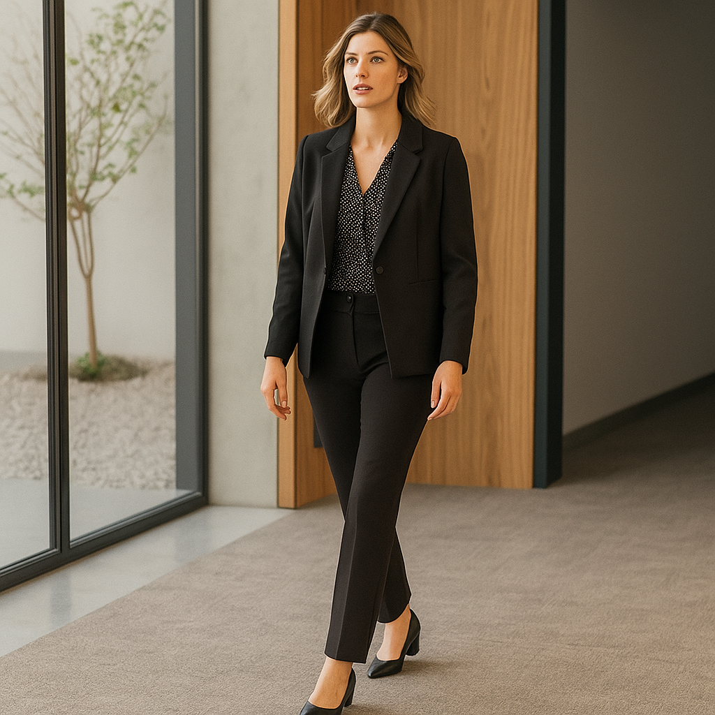 Blazer Negro de Manga Larga con Un Botón